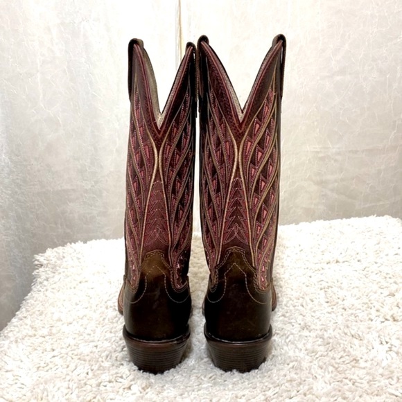 Noble Outfitters woman’s cowboy boots dark brown with pink stitching size 6 1/2 - Picture 2 of 10
